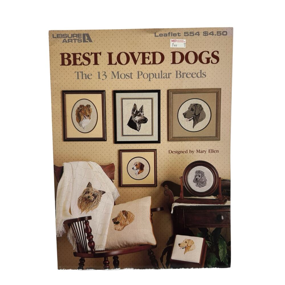 Vintage Best Loved Dogs Cross Stitch Pattern Book LEISURE ARTS 1987 13 Designs